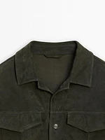 Suede leather jacket with flap pockets