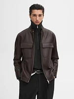 Blouson avec poches en cuir nappa