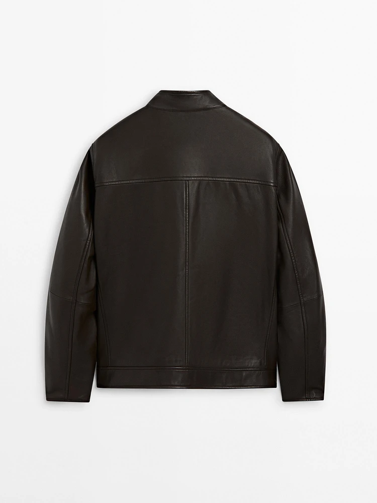 Blouson avec poches en cuir nappa