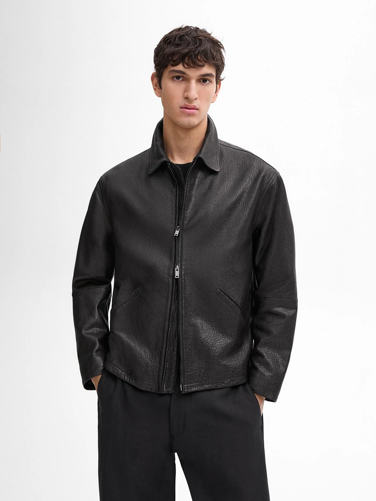 Texture effect nappa leather jacket