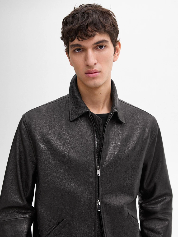 Texture effect nappa leather jacket