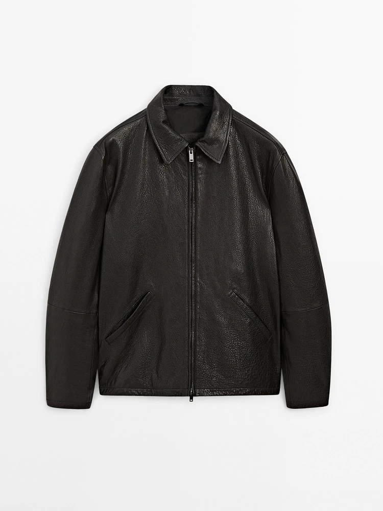 Texture effect nappa leather jacket