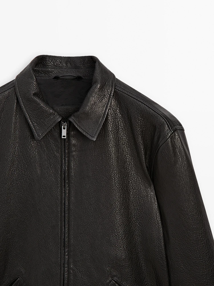 Texture effect nappa leather jacket