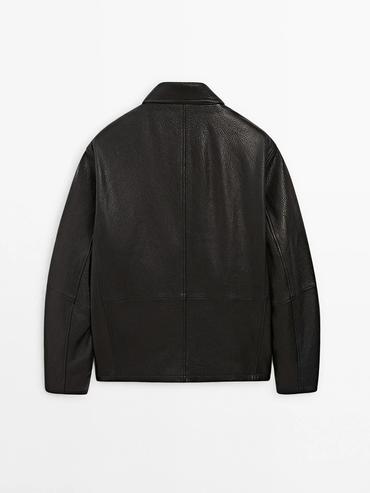 Texture effect nappa leather jacket