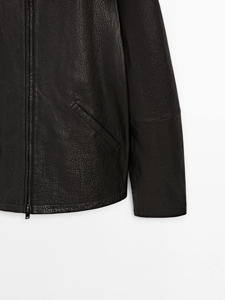 Texture effect nappa leather jacket