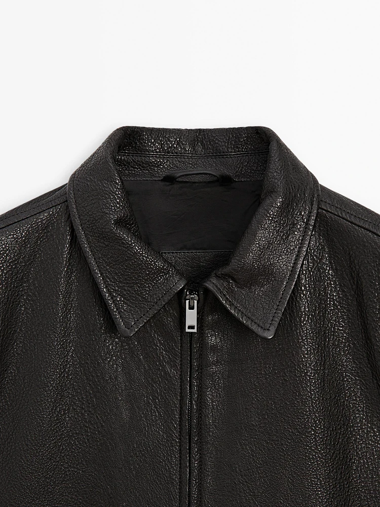 Texture effect nappa leather jacket