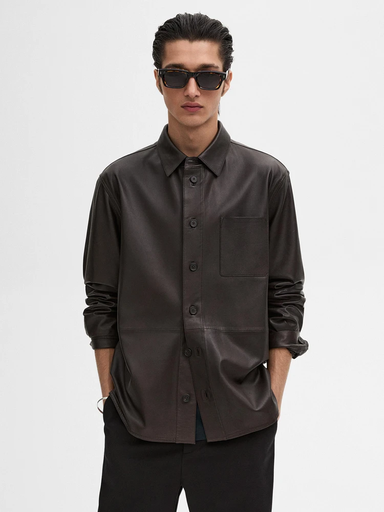 Nappa leather shirt with chest pocket