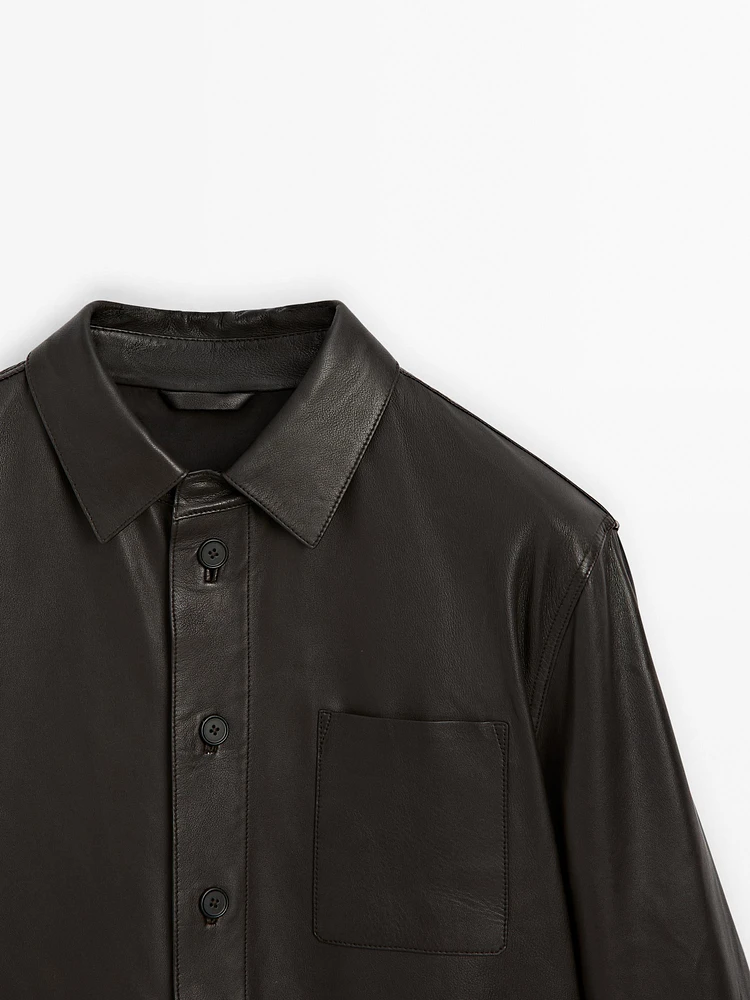 Nappa leather shirt with chest pocket