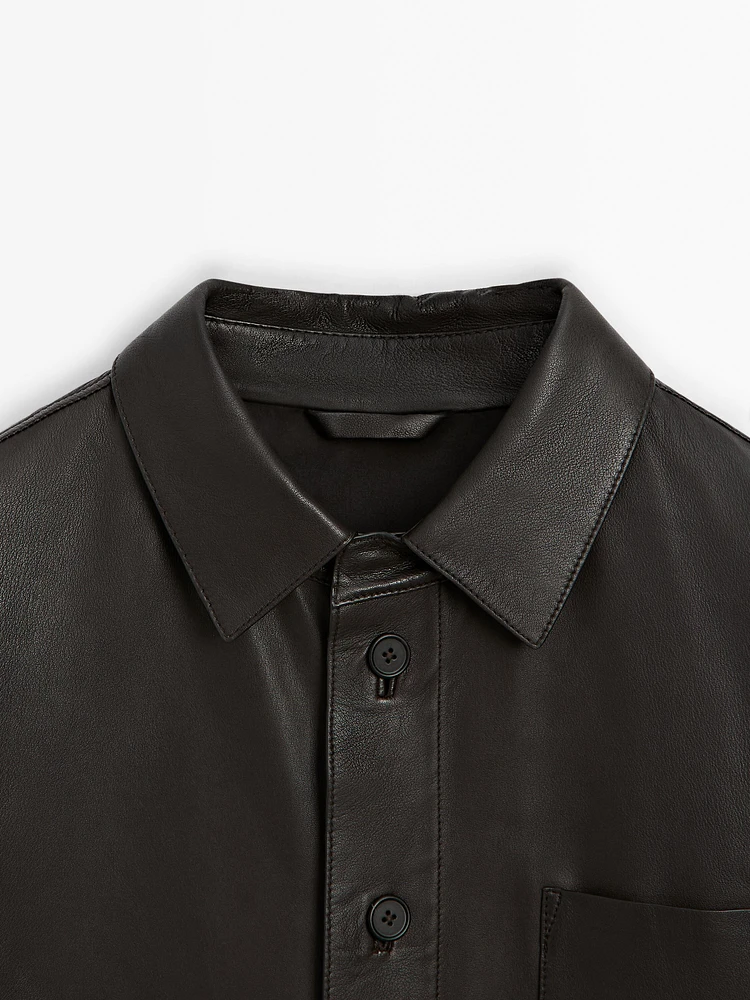 Nappa leather shirt with chest pocket