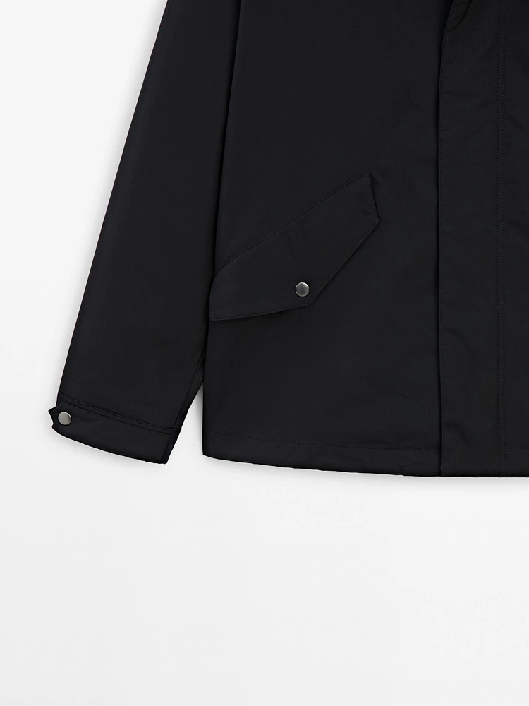 Short parka with corduroy collar detail