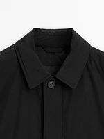 Short technical fabric trench coat