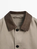 Short jacket with leather collar detail