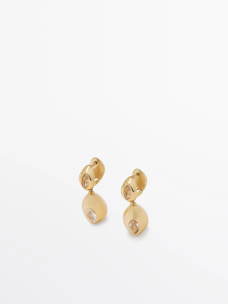 Dangle hoop earrings with rhinestone teardrops