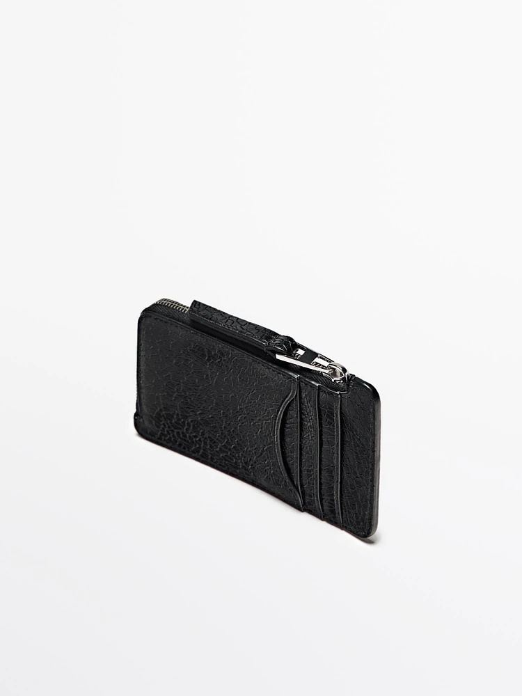 Nappa leather zipped card holder