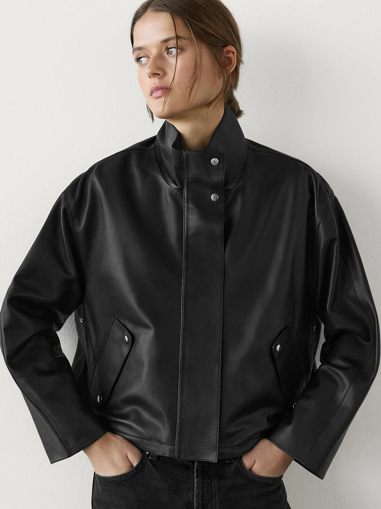 Loose-fitting nappa leather jacket