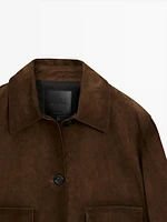 Suede leather jacket with pockets