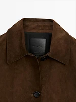 Suede leather jacket with pockets