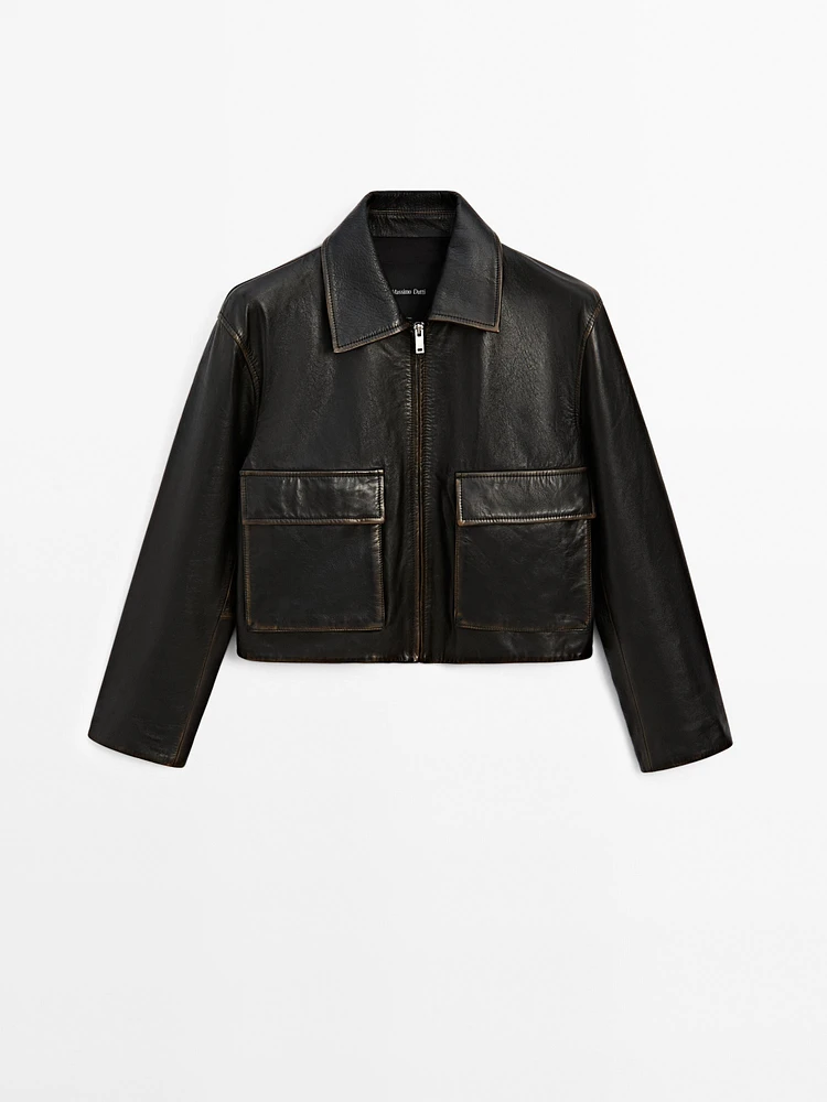 Worn effect nappa leather jacket