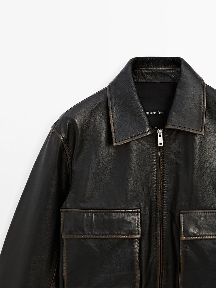 Worn effect nappa leather jacket