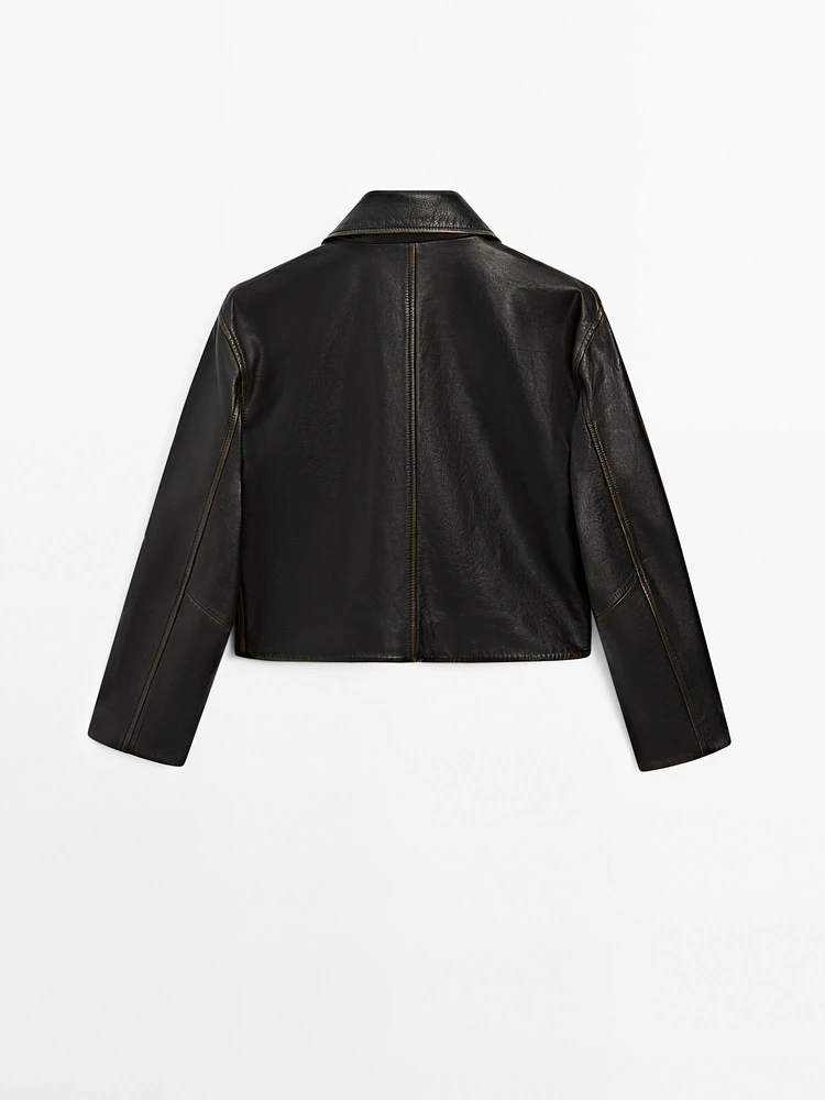 Worn effect nappa leather jacket