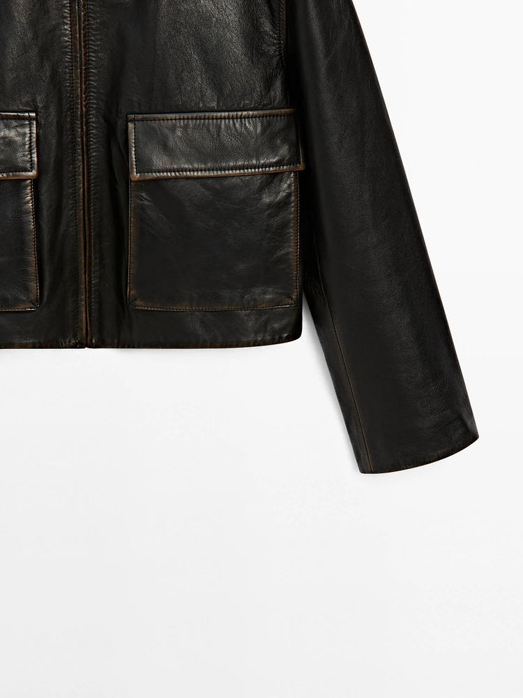 Worn effect nappa leather jacket