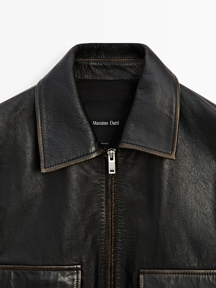 Worn effect nappa leather jacket