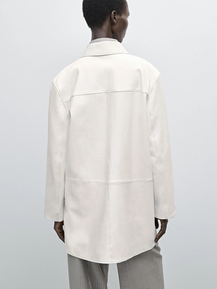 Manteau mi-long en cuir nappa