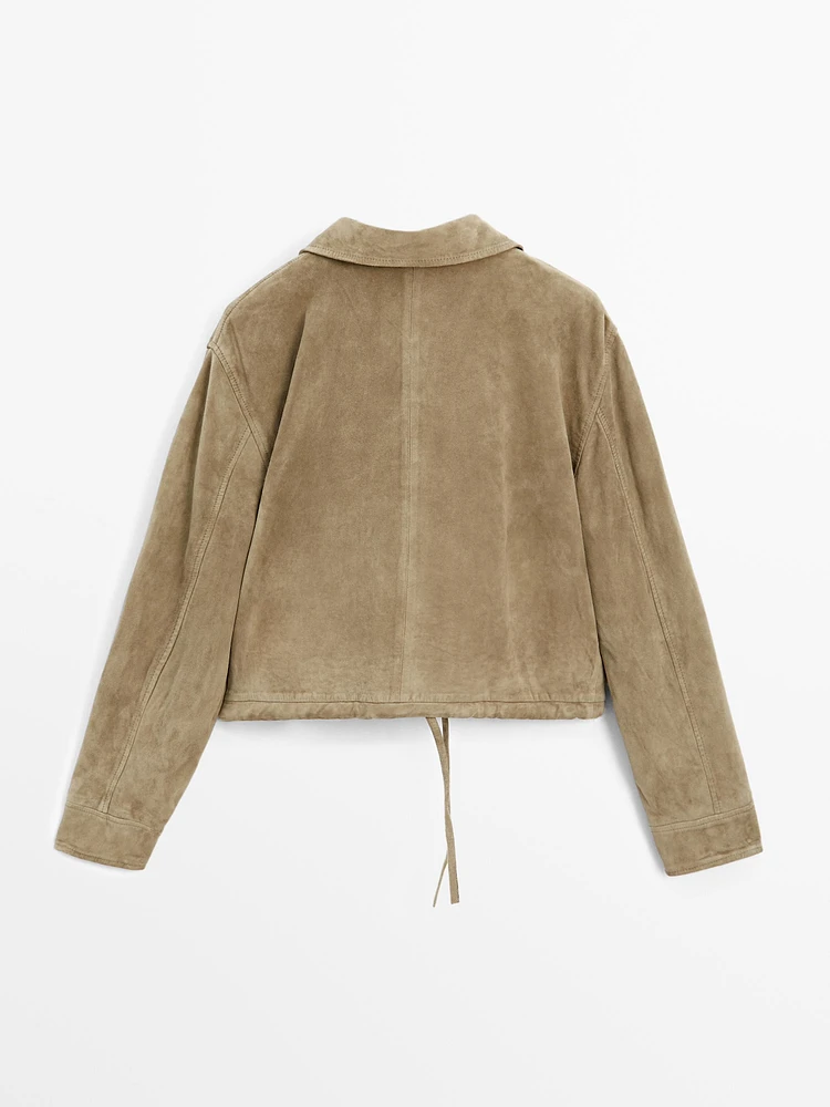 Suede leather overshirt with drawstrings