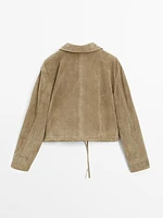 Suede leather overshirt with drawstrings