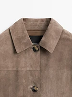 Suede leather trench coat