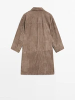 Suede leather trench coat