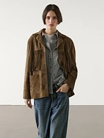 Suede leather jacket with fringing