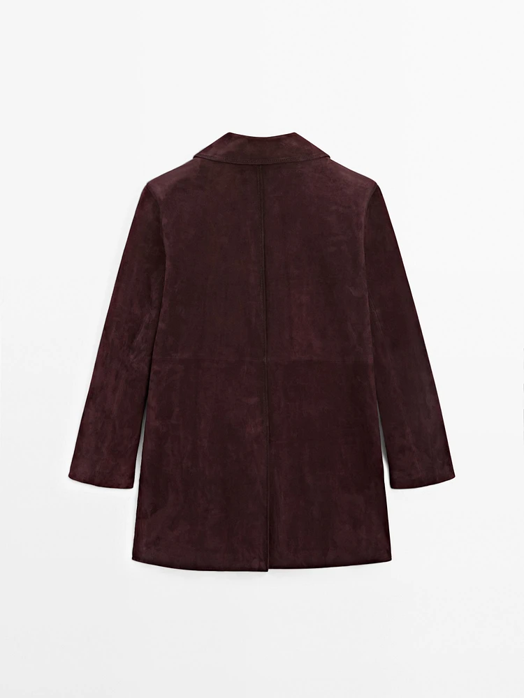 Manteau mi-long en cuir effet daim