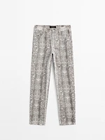 Regular fit cotton snakeskin print jeans