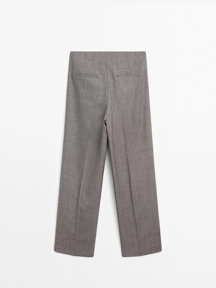 Melange wool blend pleated trousers