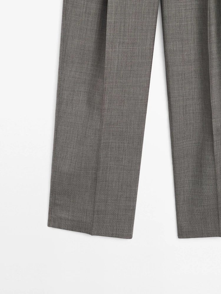 Melange wool blend pleated trousers