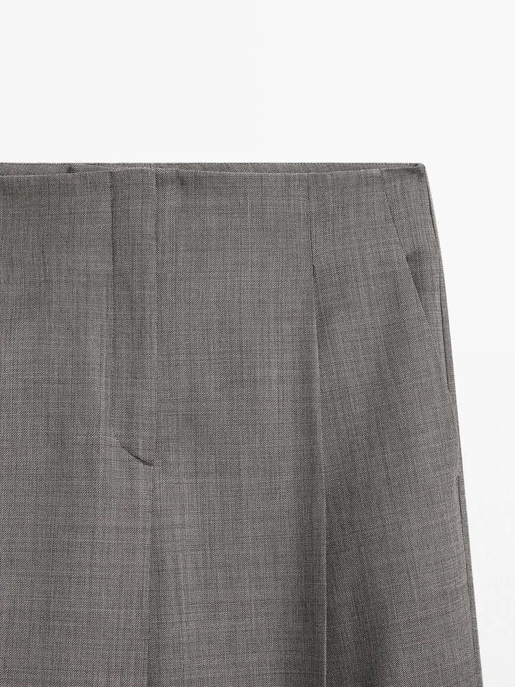 Melange wool blend pleated trousers