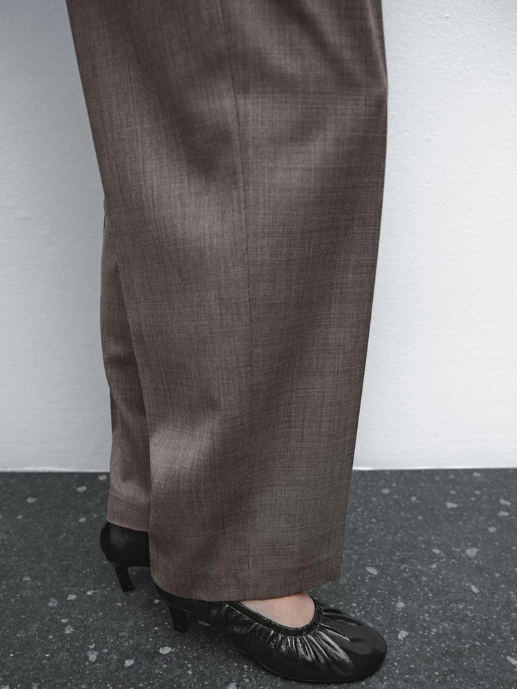 Melange wool blend pleated trousers