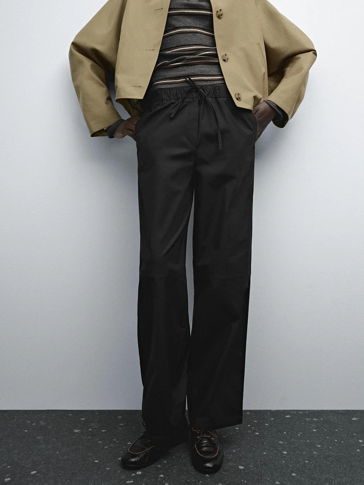 Poplin trousers with elasticated waistband