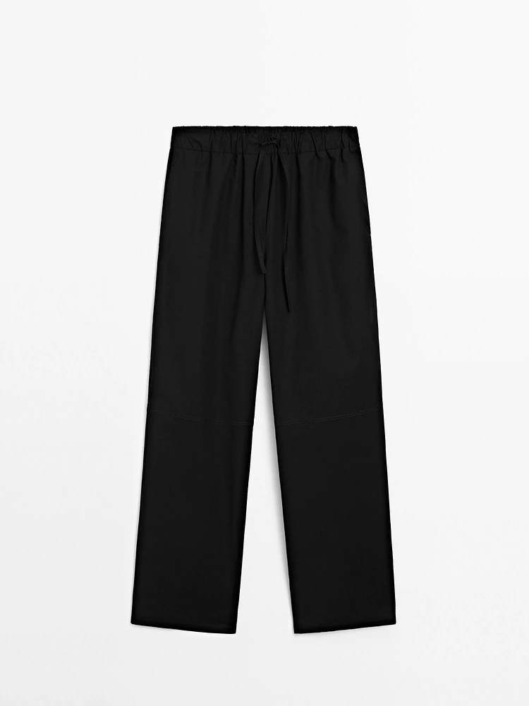 Poplin trousers with elasticated waistband