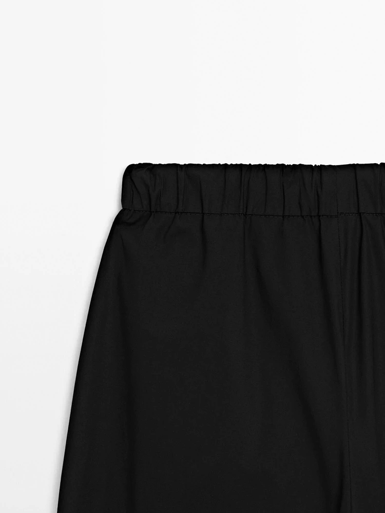 Poplin trousers with elasticated waistband