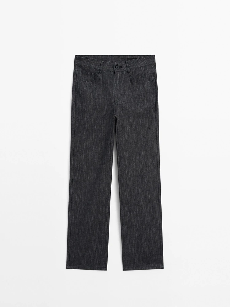 Pantalon straight chiné en coton mélangé