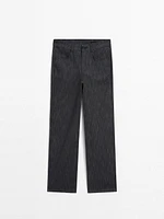 Pantalon straight chiné en coton mélangé