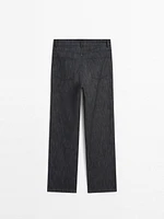 Pantalon straight chiné en coton mélangé