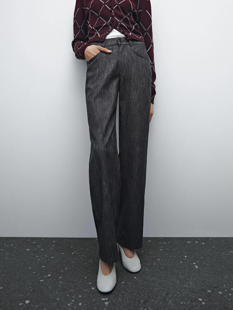 Pantalon straight chiné en coton mélangé