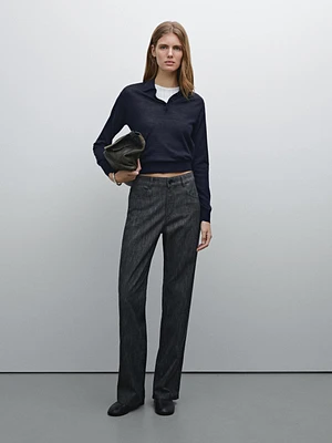 Straight-leg flecked cotton blend trousers