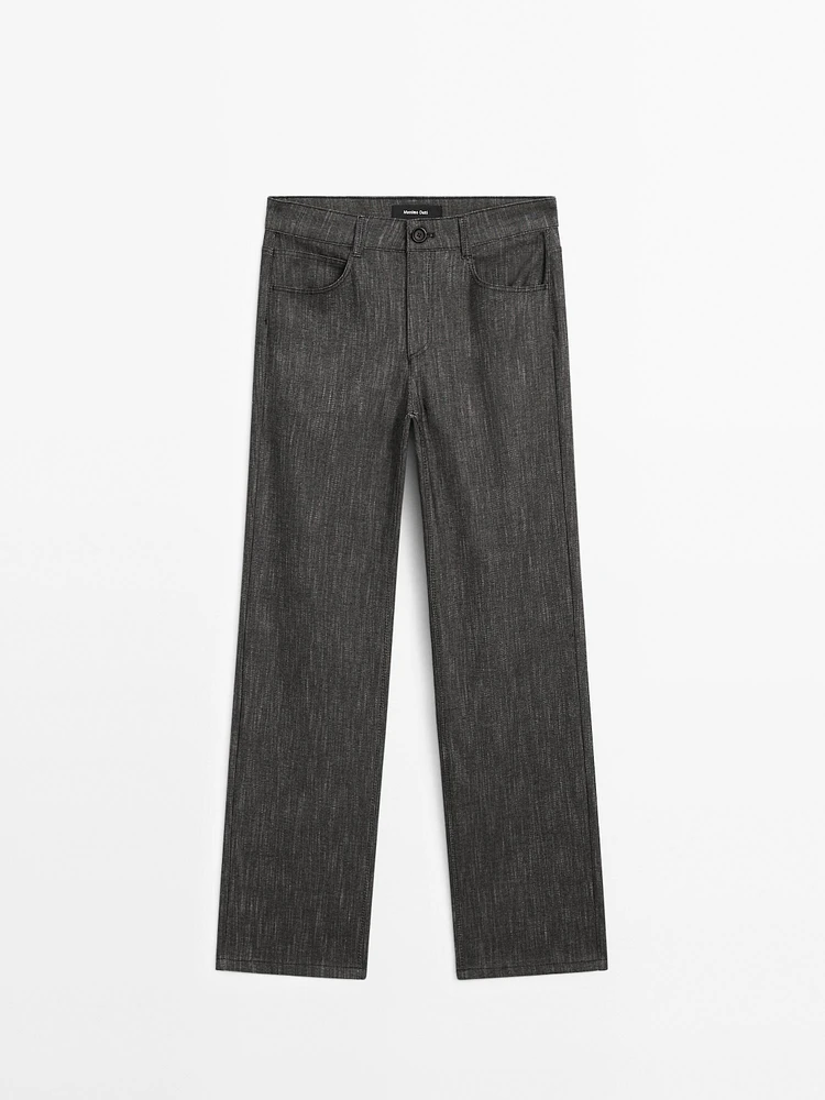 Straight-leg flecked cotton blend trousers