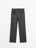 Straight-leg flecked cotton blend trousers