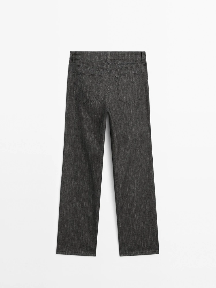 Straight-leg flecked cotton blend trousers