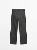 Straight-leg flecked cotton blend trousers